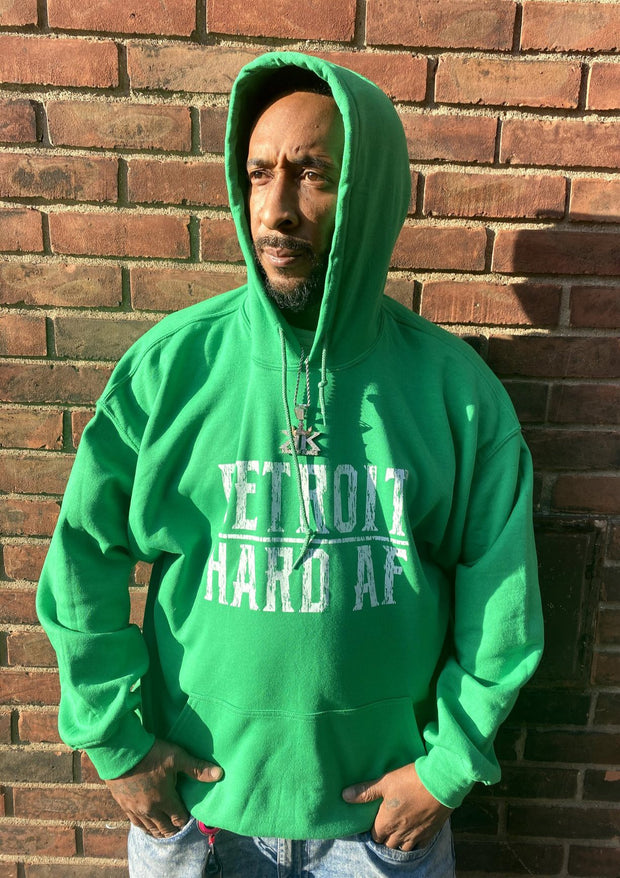 GREENfield Hoodie with WHITElake Detroit Hard AF