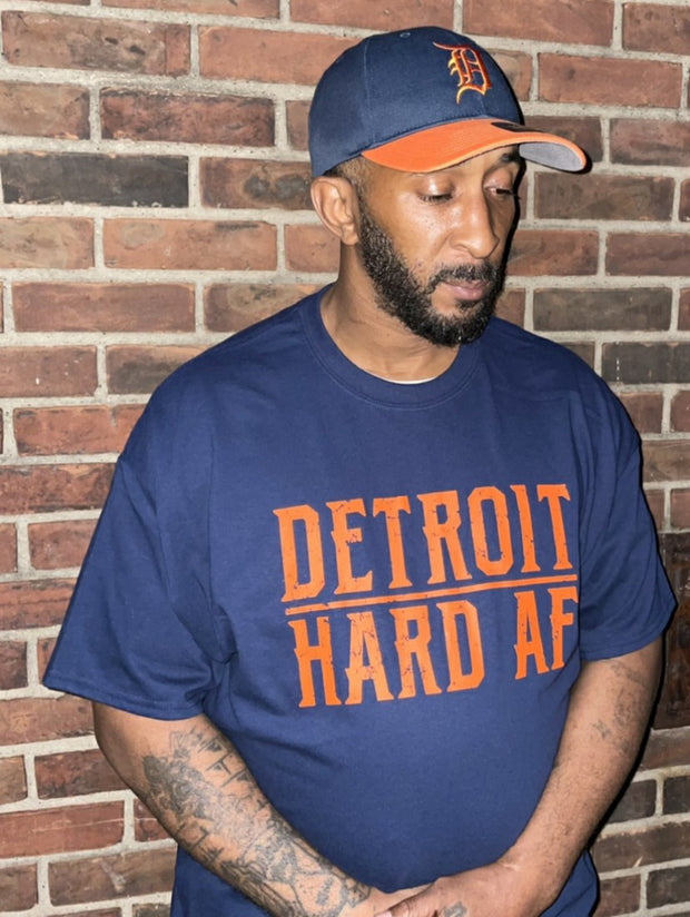 RIVERFRONTblue Tee with Orangelawn Detroit Hard AF