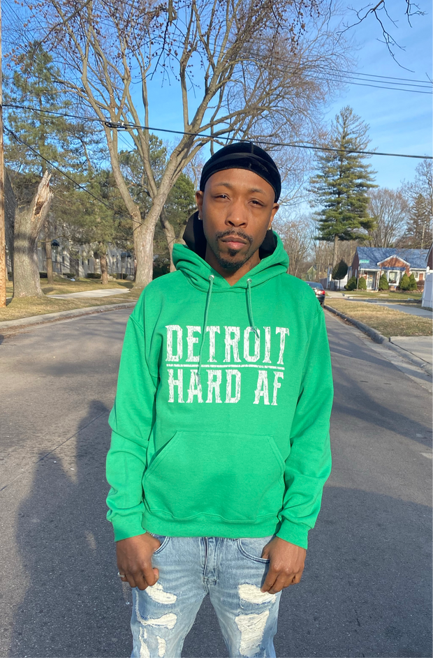 GREENfield Hoodie with WHITElake Detroit Hard AF