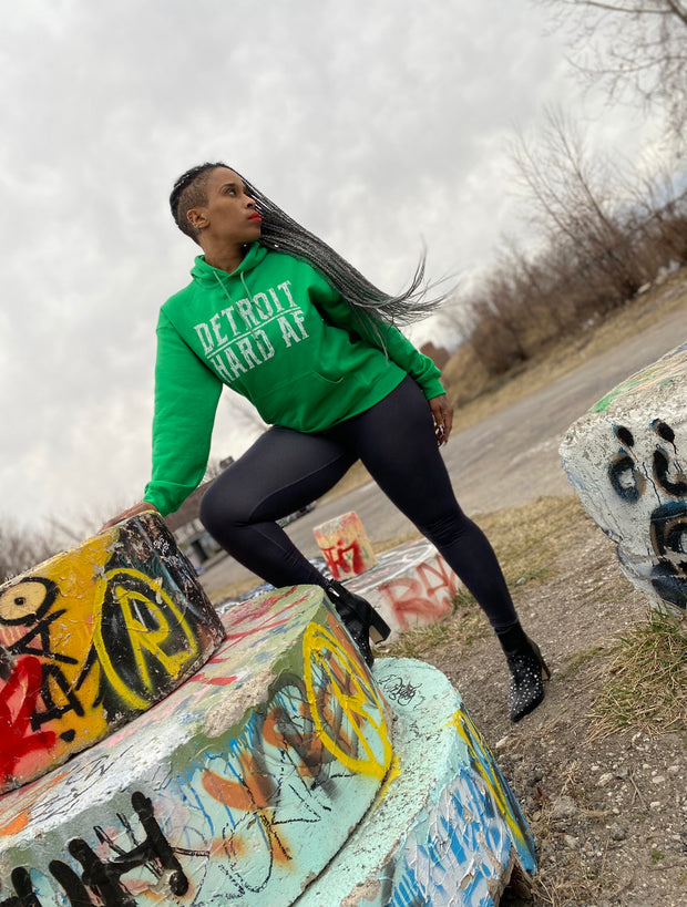 GREENfield Hoodie with WHITElake Detroit Hard AF