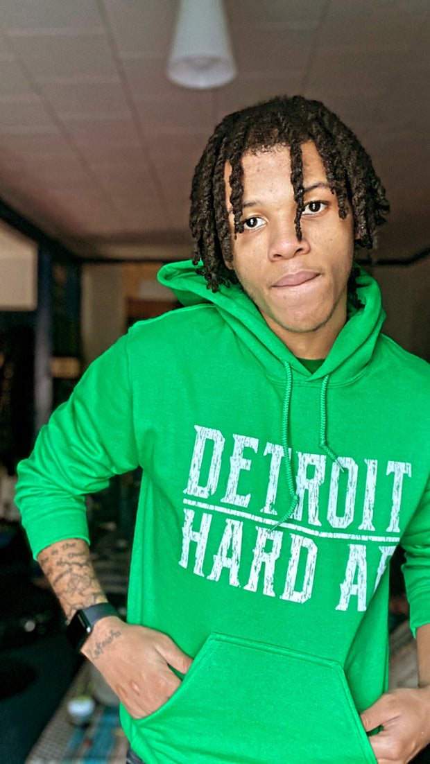 GREENfield Hoodie with WHITElake Detroit Hard AF